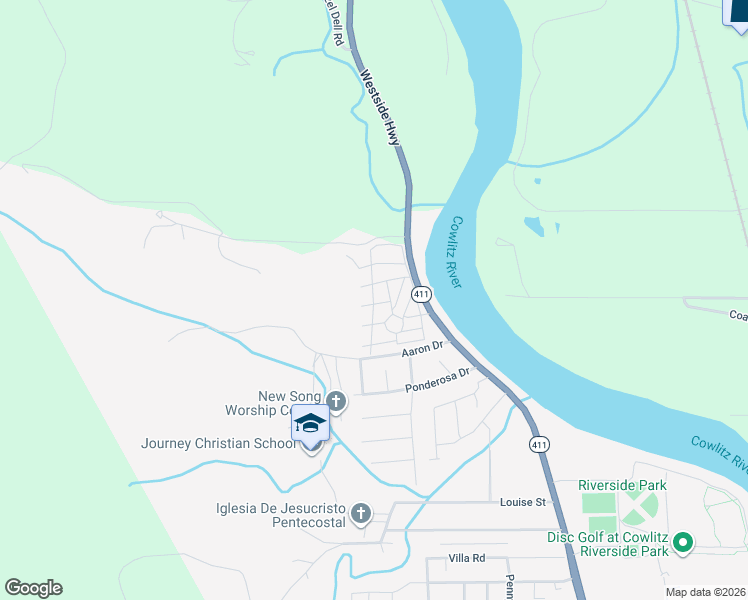 map of restaurants, bars, coffee shops, grocery stores, and more near 1965 Westside Highway in Kelso