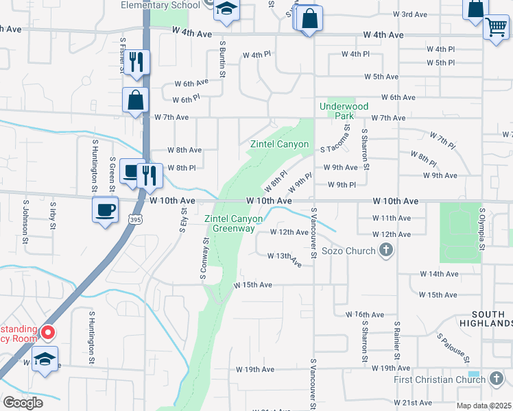 map of restaurants, bars, coffee shops, grocery stores, and more near in Kennewick