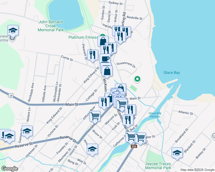 map of restaurants, bars, coffee shops, grocery stores, and more near 40 McKeen Street in Glace Bay