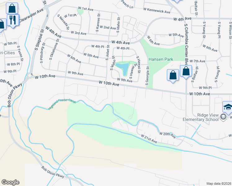 map of restaurants, bars, coffee shops, grocery stores, and more near 8301 West 10th Avenue in Kennewick