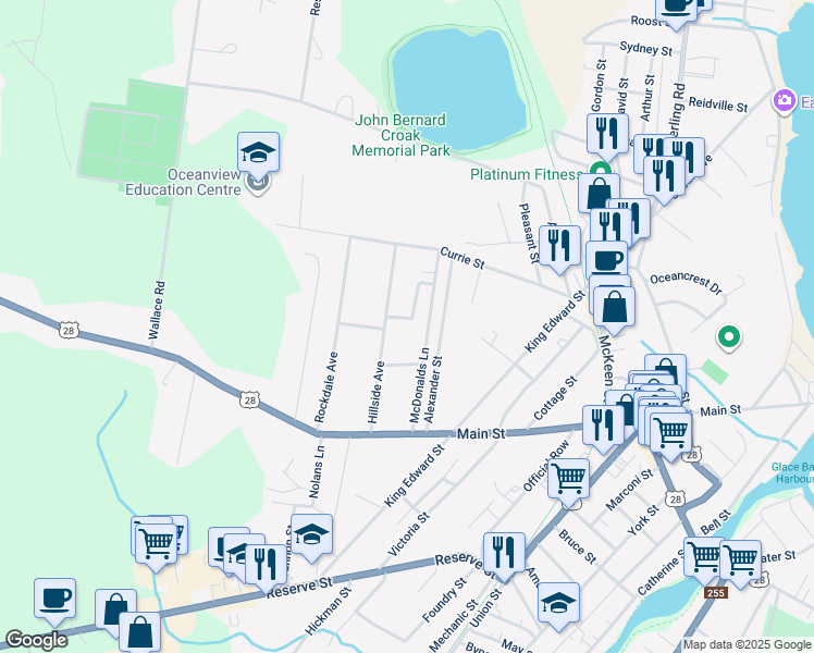 map of restaurants, bars, coffee shops, grocery stores, and more near 17 Willowdale Drive in Glace Bay