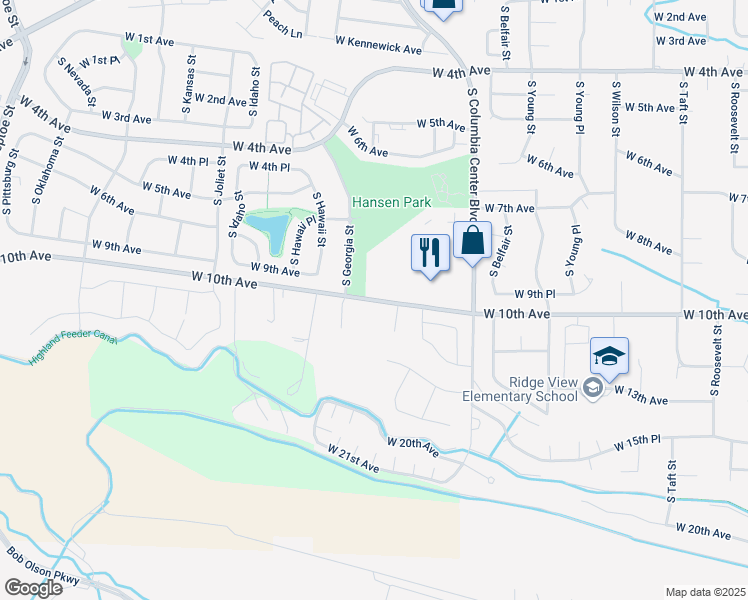 map of restaurants, bars, coffee shops, grocery stores, and more near 7902 West 10th Avenue in Kennewick