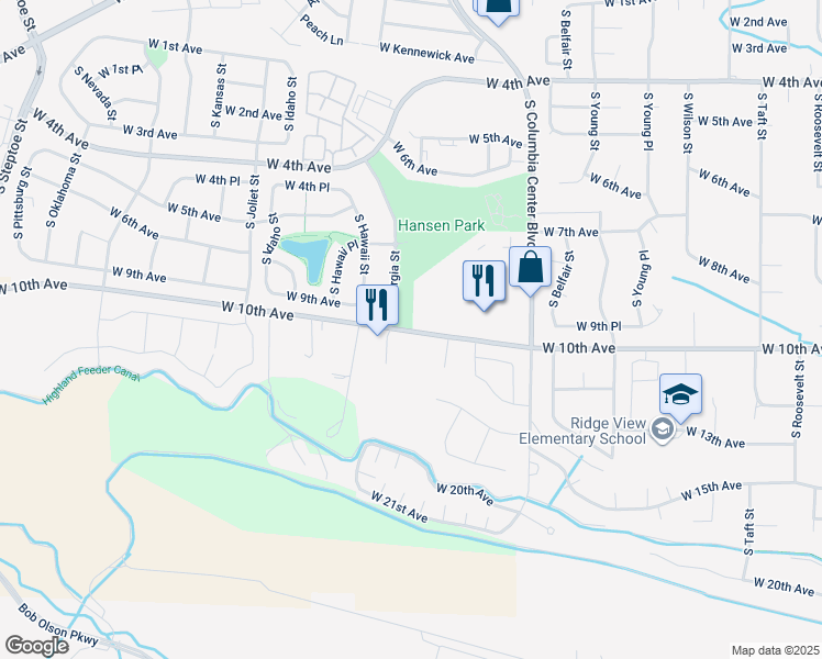 map of restaurants, bars, coffee shops, grocery stores, and more near 7902-7996 West 10th Avenue in Kennewick