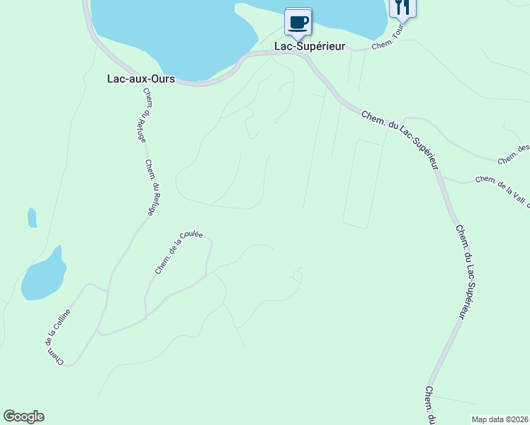 map of restaurants, bars, coffee shops, grocery stores, and more near 187 Chemin de la Fraternité in Lac-Supérieur