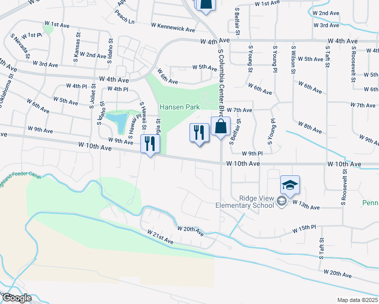 map of restaurants, bars, coffee shops, grocery stores, and more near 910 South Columbia Center Boulevard in Kennewick