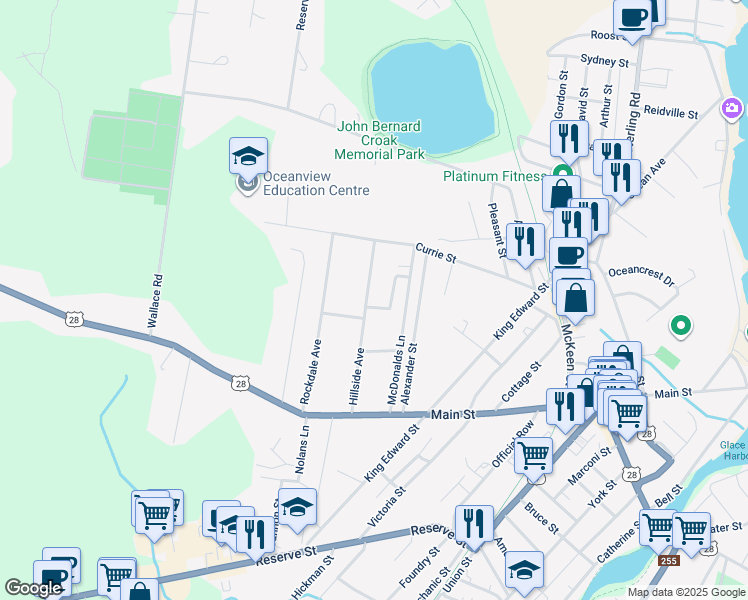 map of restaurants, bars, coffee shops, grocery stores, and more near 42 Hillside Avenue in Glace Bay