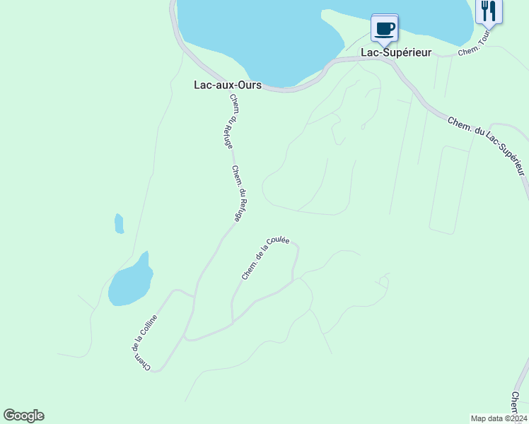 map of restaurants, bars, coffee shops, grocery stores, and more near 157 Chemin de la Fraternité in Laurentides