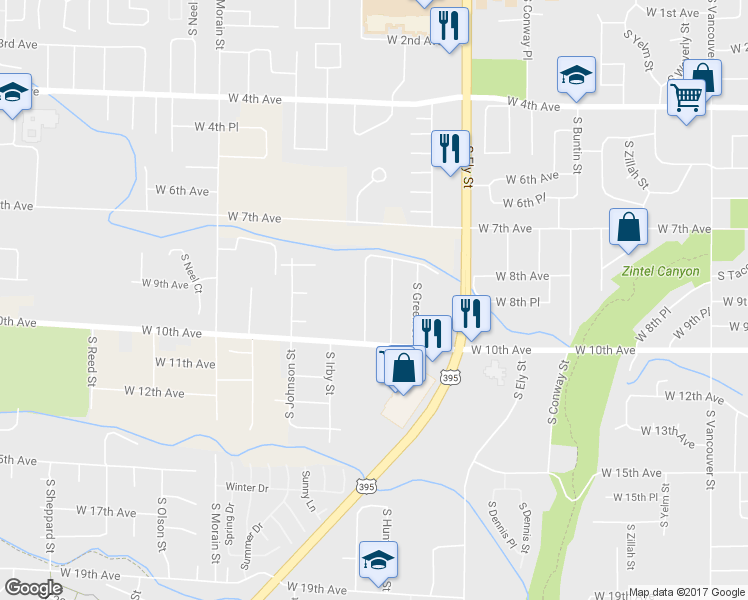 map of restaurants, bars, coffee shops, grocery stores, and more near 919 South Huntington Place in Kennewick