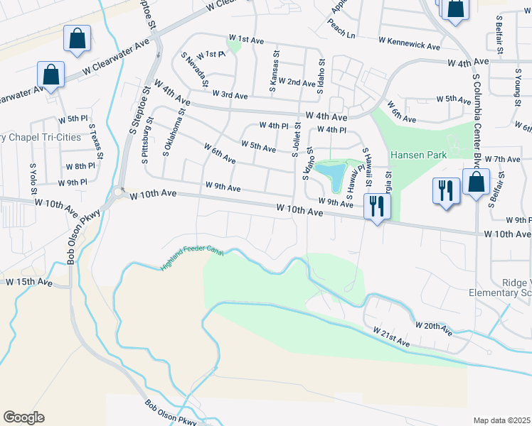map of restaurants, bars, coffee shops, grocery stores, and more near 8445-8823 W 10th Ave in Kennewick