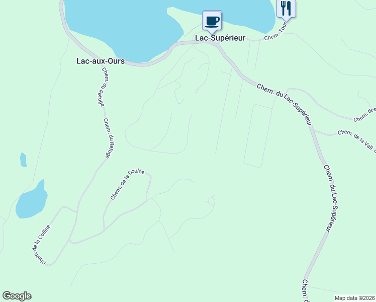 map of restaurants, bars, coffee shops, grocery stores, and more near 169 Chemin de la Fraternité in Laurentides