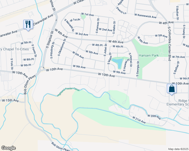 map of restaurants, bars, coffee shops, grocery stores, and more near 8445-8823 W 10th Ave in Kennewick
