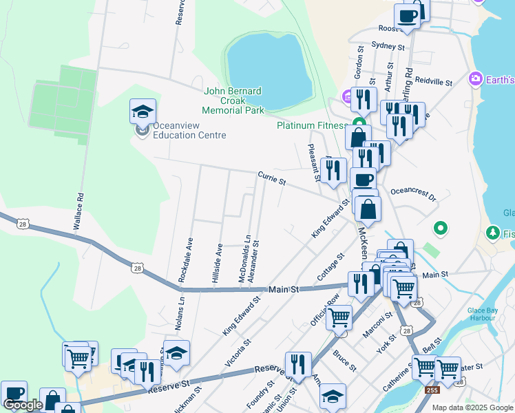 map of restaurants, bars, coffee shops, grocery stores, and more near 11 Willowdale Drive in Glace Bay
