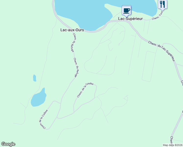map of restaurants, bars, coffee shops, grocery stores, and more near 157 Chemin de la Fraternité in Laurentides