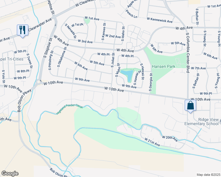 map of restaurants, bars, coffee shops, grocery stores, and more near 8445 West 10th Avenue in Kennewick