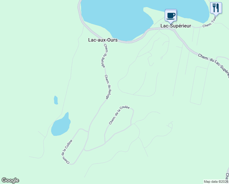 map of restaurants, bars, coffee shops, grocery stores, and more near 139 Chemin de la Fraternité in Lac-Supérieur