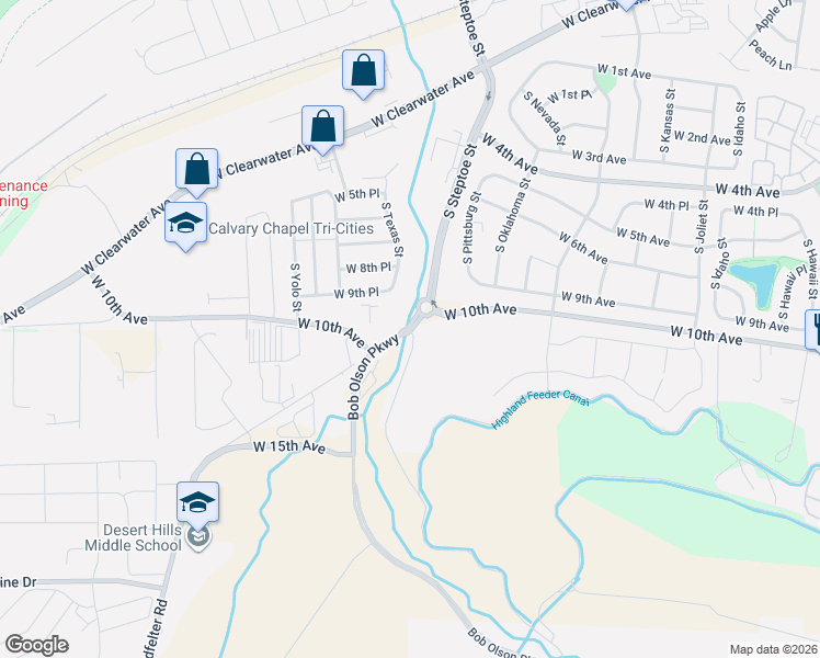 map of restaurants, bars, coffee shops, grocery stores, and more near 8468-8498 W Hildebrand Rd in Kennewick