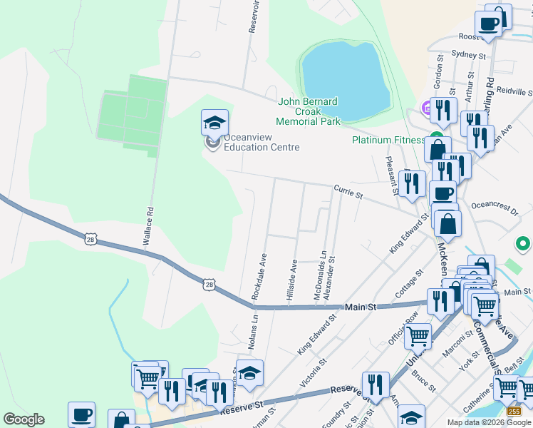 map of restaurants, bars, coffee shops, grocery stores, and more near 29 Rockdale Avenue in Glace Bay