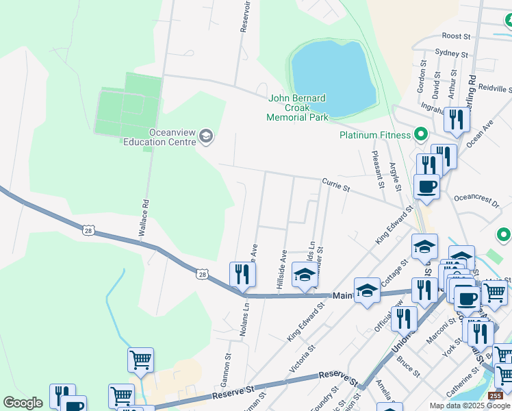 map of restaurants, bars, coffee shops, grocery stores, and more near 29 Rockdale Avenue in Glace Bay