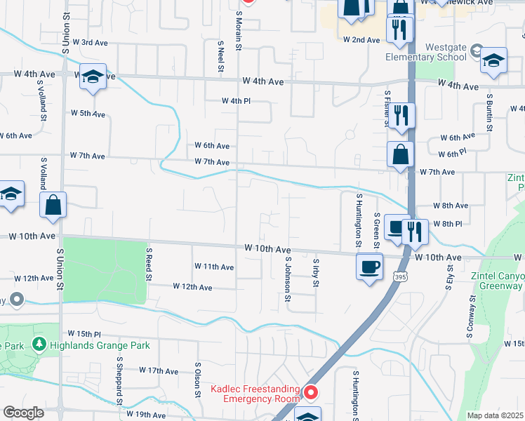 map of restaurants, bars, coffee shops, grocery stores, and more near 935 South Keller Street in Kennewick