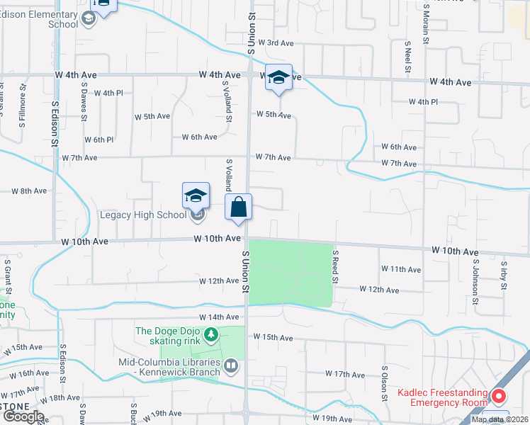 map of restaurants, bars, coffee shops, grocery stores, and more near 4318 W 10th Ave in Kennewick