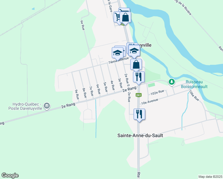 map of restaurants, bars, coffee shops, grocery stores, and more near 438 4e Rue in Daveluyville