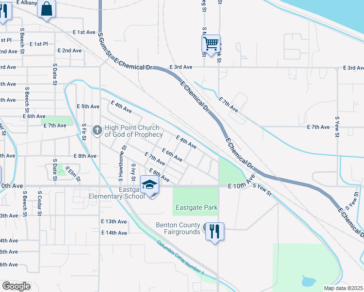 map of restaurants, bars, coffee shops, grocery stores, and more near 511 South Kingwood Street in Kennewick