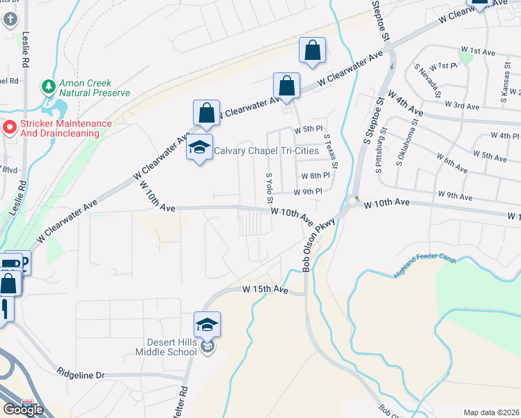 map of restaurants, bars, coffee shops, grocery stores, and more near 9501 East Badger Road in Kennewick