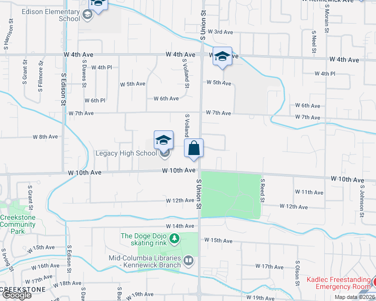 map of restaurants, bars, coffee shops, grocery stores, and more near 906 South Union Street in Kennewick
