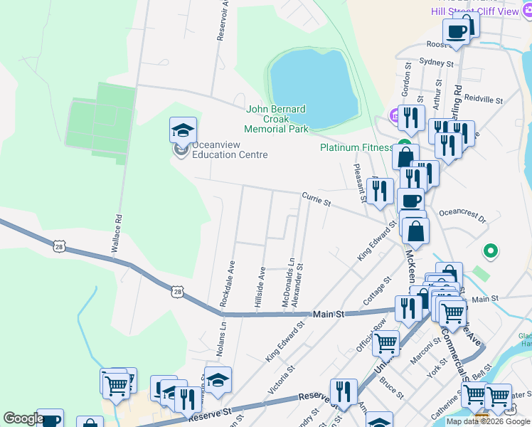 map of restaurants, bars, coffee shops, grocery stores, and more near 59 Hillside Avenue in Glace Bay