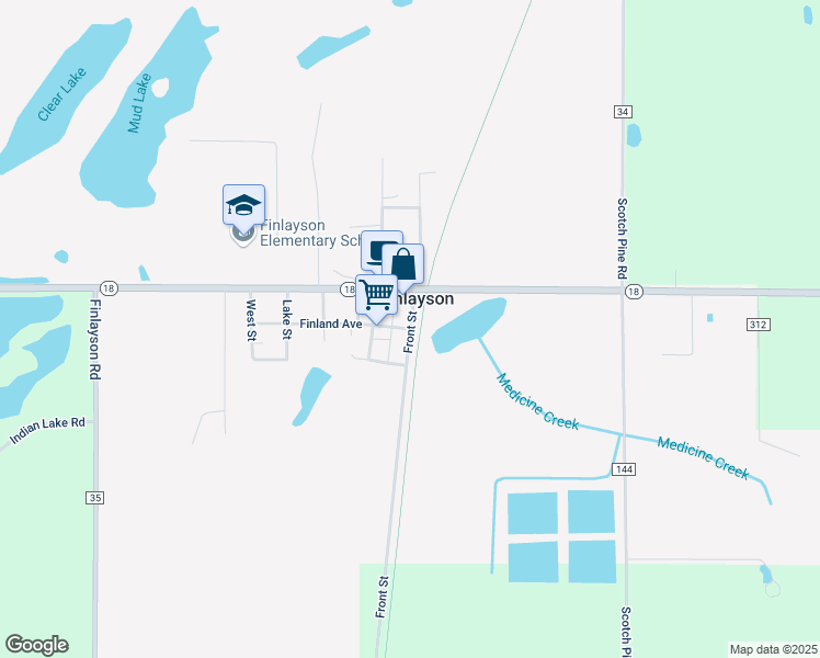 map of restaurants, bars, coffee shops, grocery stores, and more near 2203 Finland Avenue in Finlayson
