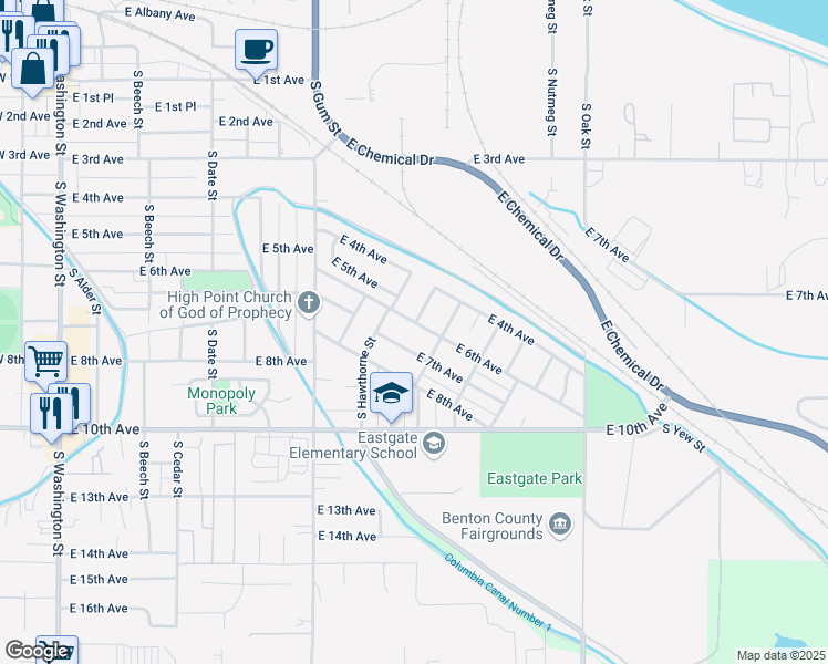 map of restaurants, bars, coffee shops, grocery stores, and more near 517-527 South Ivy Street in Kennewick