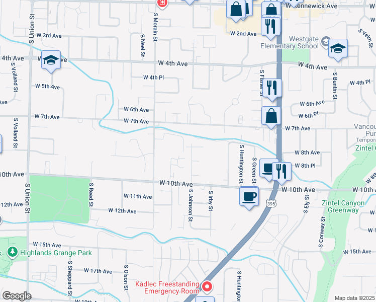 map of restaurants, bars, coffee shops, grocery stores, and more near 3296 West 9th Avenue in Kennewick