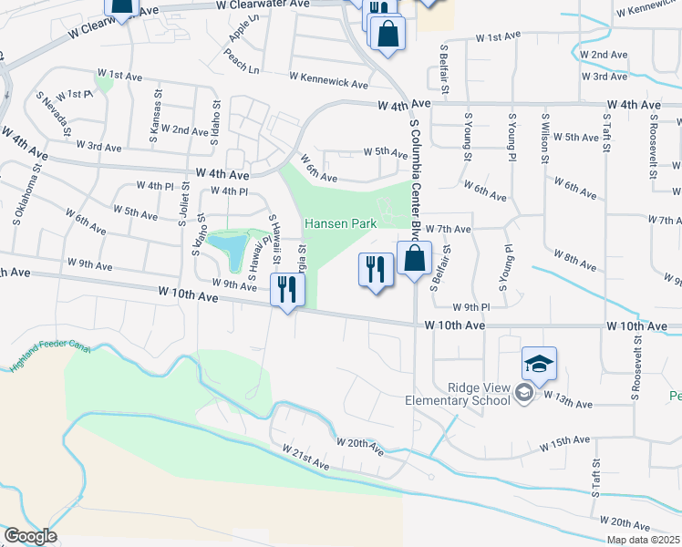 map of restaurants, bars, coffee shops, grocery stores, and more near South Georgia Street in Kennewick