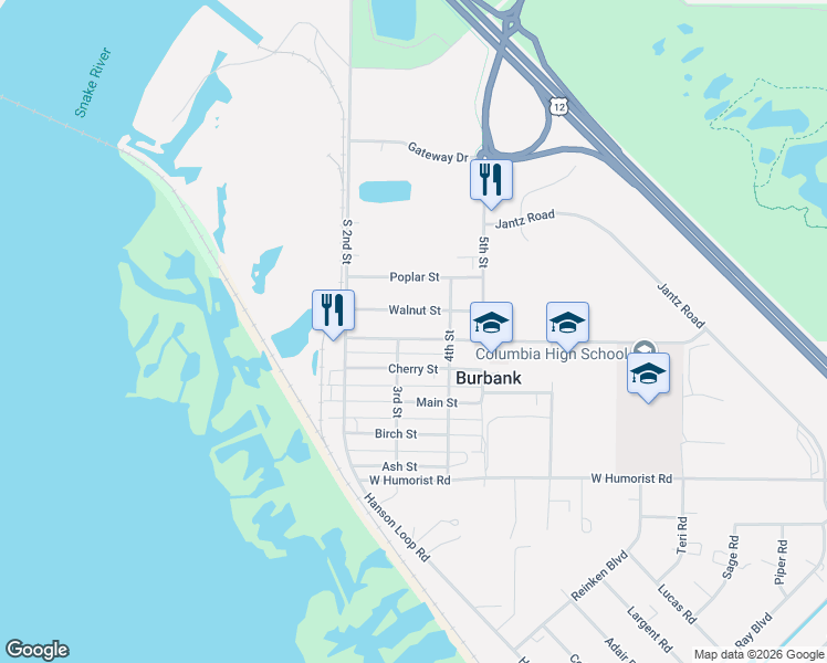 map of restaurants, bars, coffee shops, grocery stores, and more near 125 Walnut Street in Pasco