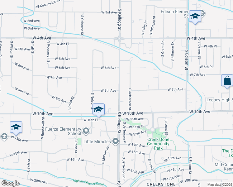 map of restaurants, bars, coffee shops, grocery stores, and more near 6100-6108 West 8th Avenue in Kennewick