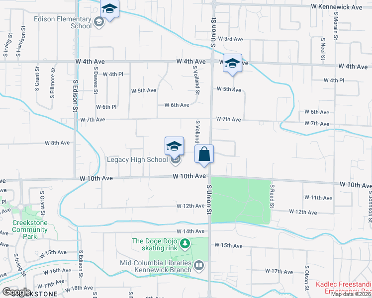 map of restaurants, bars, coffee shops, grocery stores, and more near 4510 West 9th Avenue in Kennewick