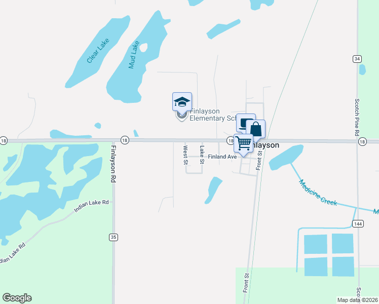map of restaurants, bars, coffee shops, grocery stores, and more near 6494 West Street in Finlayson