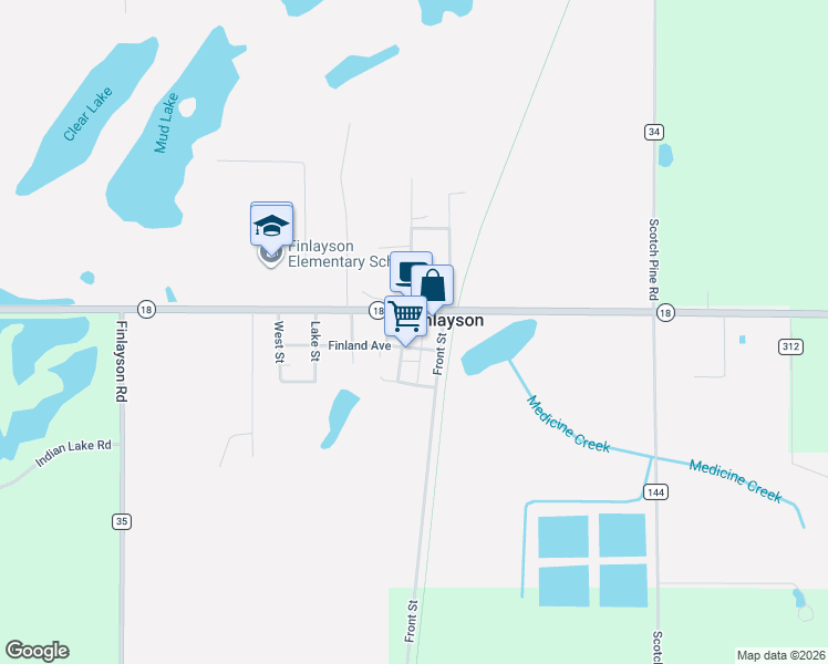 map of restaurants, bars, coffee shops, grocery stores, and more near 6494 School Street in Finlayson