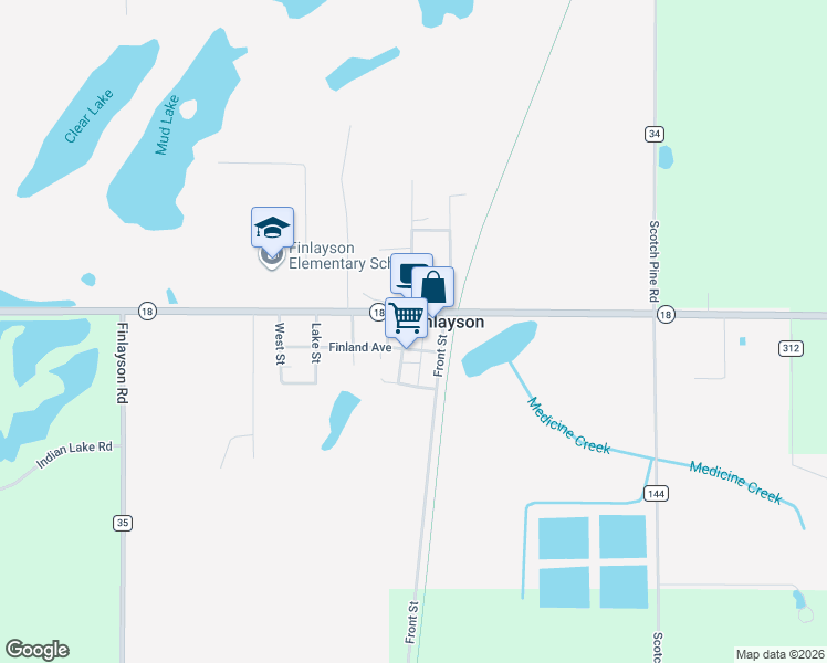 map of restaurants, bars, coffee shops, grocery stores, and more near 6494 School Street in Finlayson