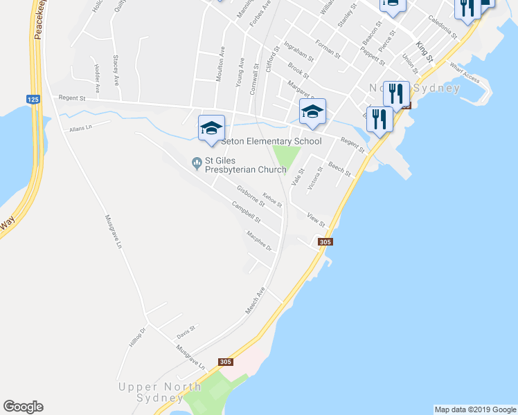 map of restaurants, bars, coffee shops, grocery stores, and more near 12 Gisborne Street in North Sydney
