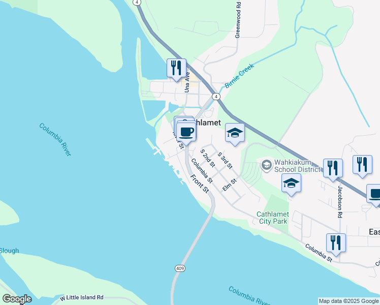 map of restaurants, bars, coffee shops, grocery stores, and more near 135 Columbia Street in Cathlamet