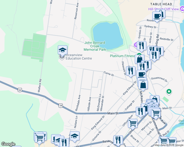 map of restaurants, bars, coffee shops, grocery stores, and more near 59 Hillside Avenue in Glace Bay