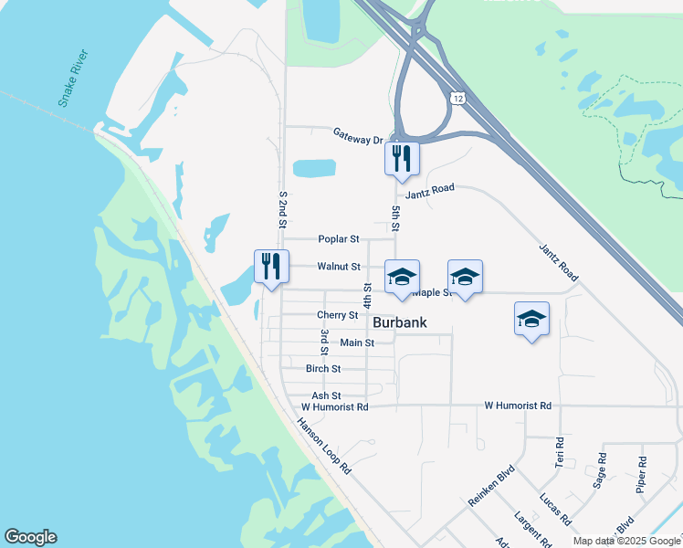 map of restaurants, bars, coffee shops, grocery stores, and more near 125 Walnut Street in Pasco