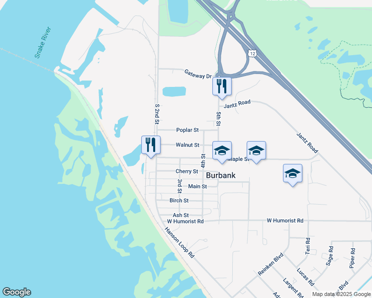 map of restaurants, bars, coffee shops, grocery stores, and more near 125 Walnut Street in Pasco
