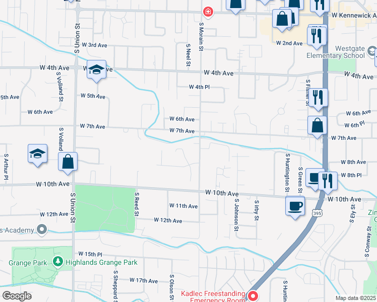 map of restaurants, bars, coffee shops, grocery stores, and more near 816 South Neel Court in Kennewick