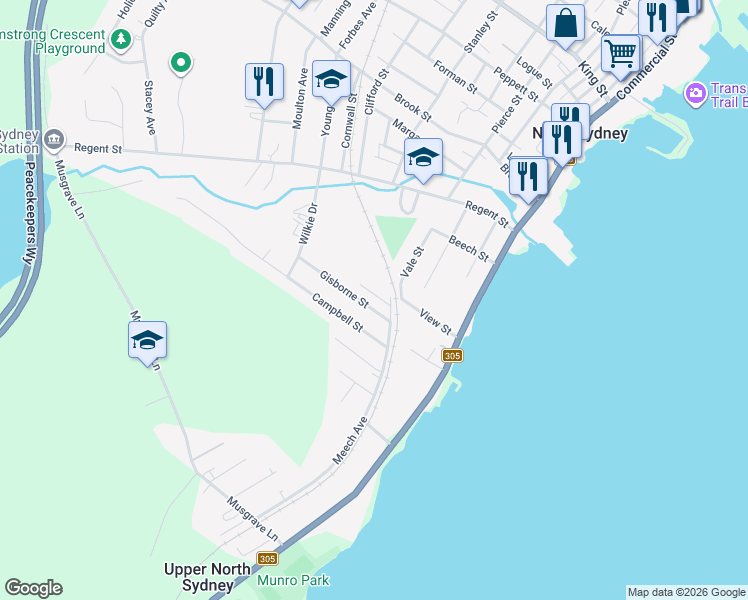 map of restaurants, bars, coffee shops, grocery stores, and more near 5 Gisborne Street in North Sydney