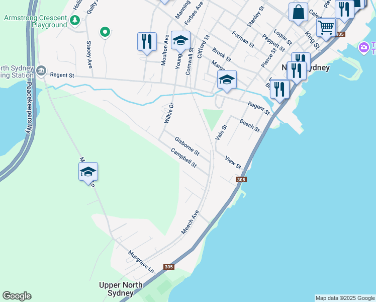 map of restaurants, bars, coffee shops, grocery stores, and more near 16 Gisborne Street in North Sydney