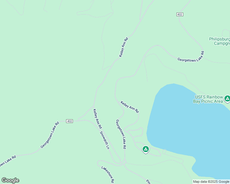 map of restaurants, bars, coffee shops, grocery stores, and more near County Road 402 in Philipsburg