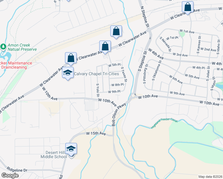 map of restaurants, bars, coffee shops, grocery stores, and more near 9412 West 9th Place in Kennewick