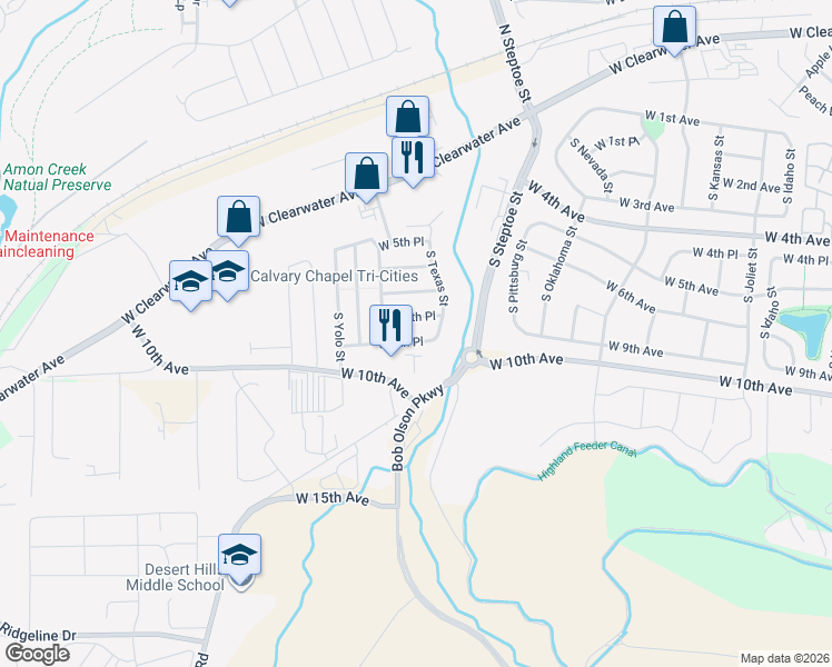 map of restaurants, bars, coffee shops, grocery stores, and more near 9328 West 9th Place in Richland